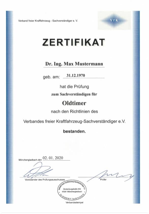 Zertifikat VfK – Oldtimer