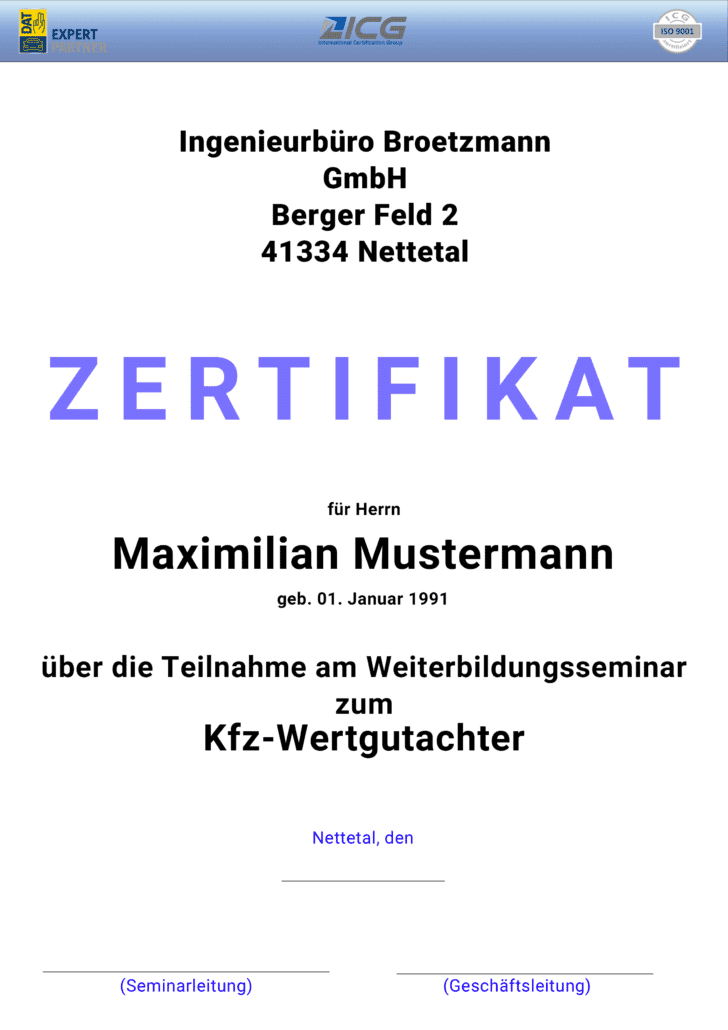 Teilnahmezertifikat – Wert