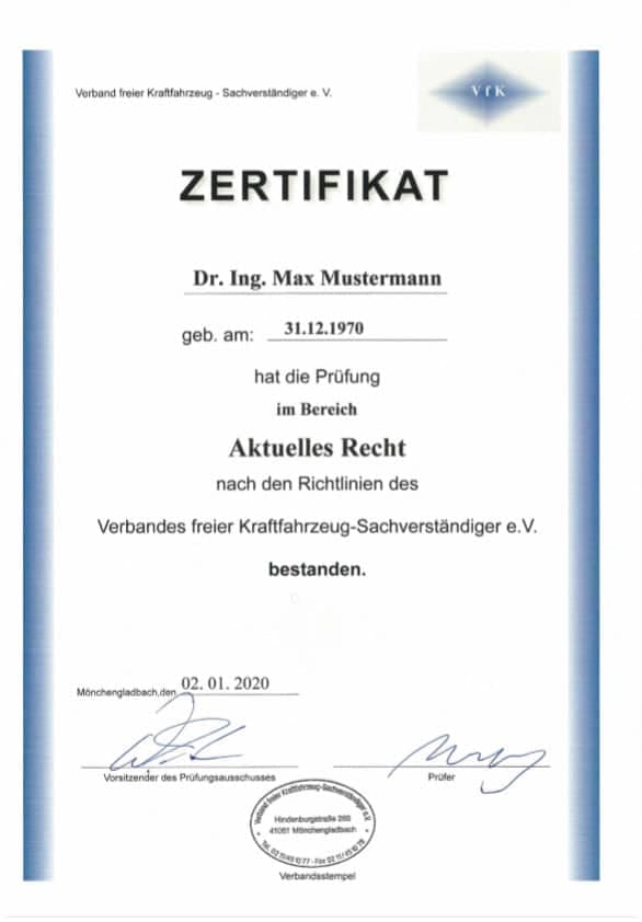 Zertifikat VfK – Aktuelles Recht