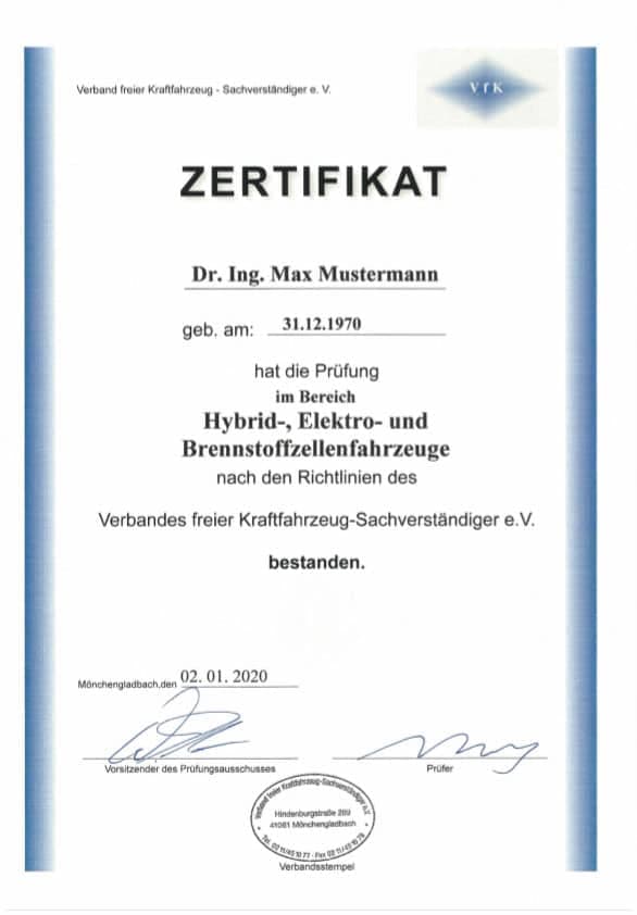 Zertifikat VfK – E-Mobilität