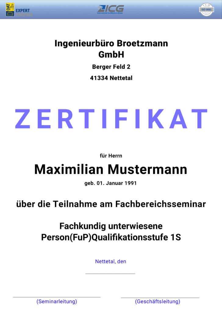 Teilnahmezertifikat – Fachkunde