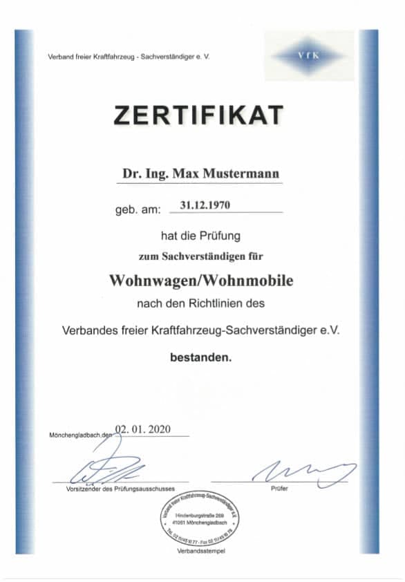 Zertifikat VfK – Caravan