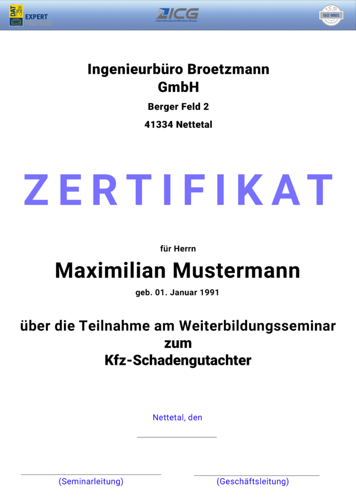 Teilnahmezertifikat – Schaden