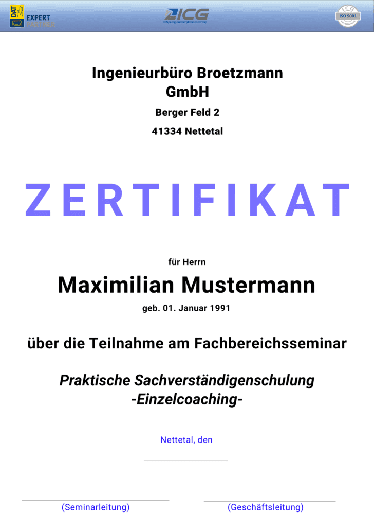 Teilnahmezertifikat – Einzelcoaching